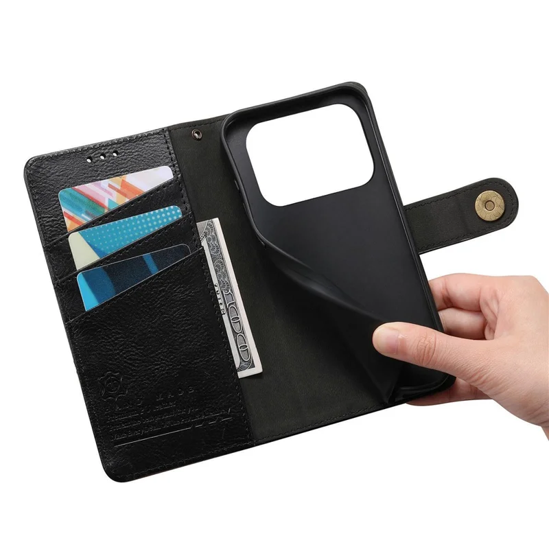 For iPhone 17 Pro Max Case Color Splicing TPU PU Leather Flip Shockproof Phone Cover with Wrist Strap - Black