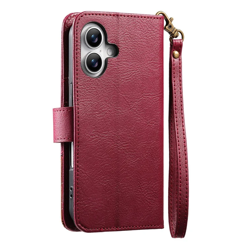 For iPhone 17 Case Color Splicing TPU PU Leather Flip Shockproof Phone Cover with Wrist Strap - Red