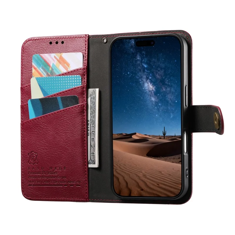 For iPhone 17 Case Color Splicing TPU PU Leather Flip Shockproof Phone Cover with Wrist Strap - Red