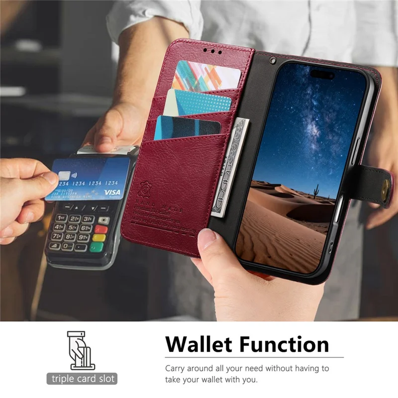 For iPhone 17 Case Color Splicing TPU PU Leather Flip Shockproof Phone Cover with Wrist Strap - Red