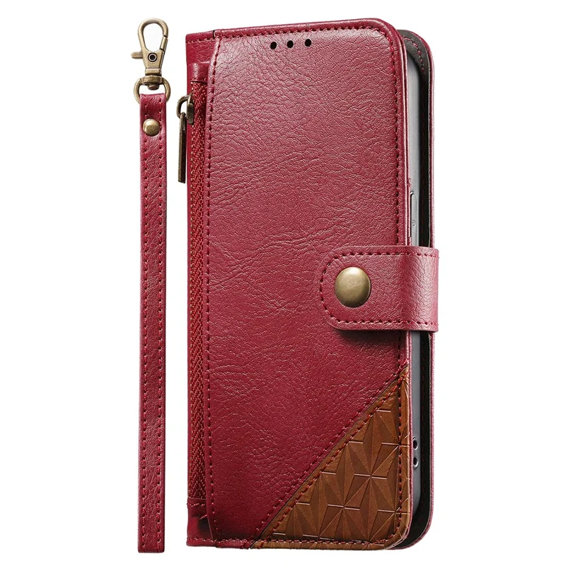 For Samsung Galaxy S26+ Case Color Splicing TPU PU Leather Flip Shockproof Phone Cover with Wrist Strap - Red