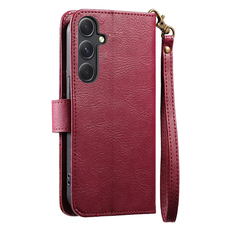 For Samsung Galaxy S26+ Case Color Splicing TPU PU Leather Flip Shockproof Phone Cover with Wrist Strap - Red