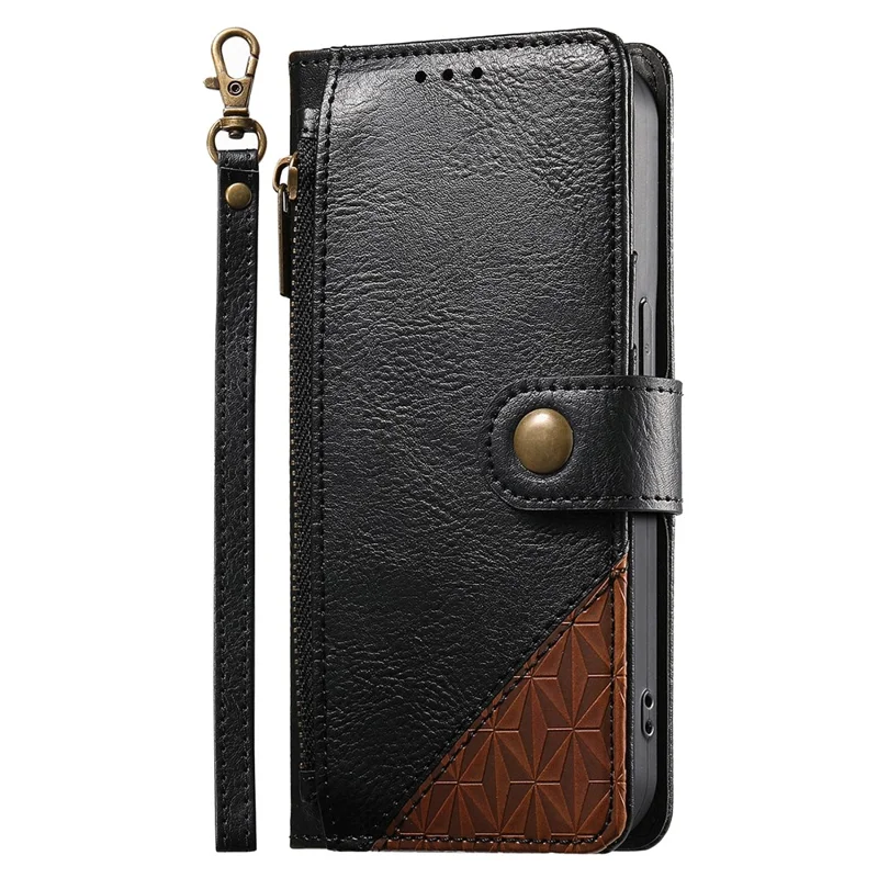 For Sony Xperia 10 VII Case Color Splicing TPU PU Leather Flip Shockproof Phone Cover with Wrist Strap - Black