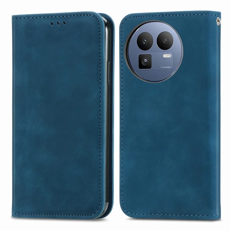 For Realme GT 8 5G Leather Case with Card Holder Magnetic Absorption Phone Cover - Dark Blue