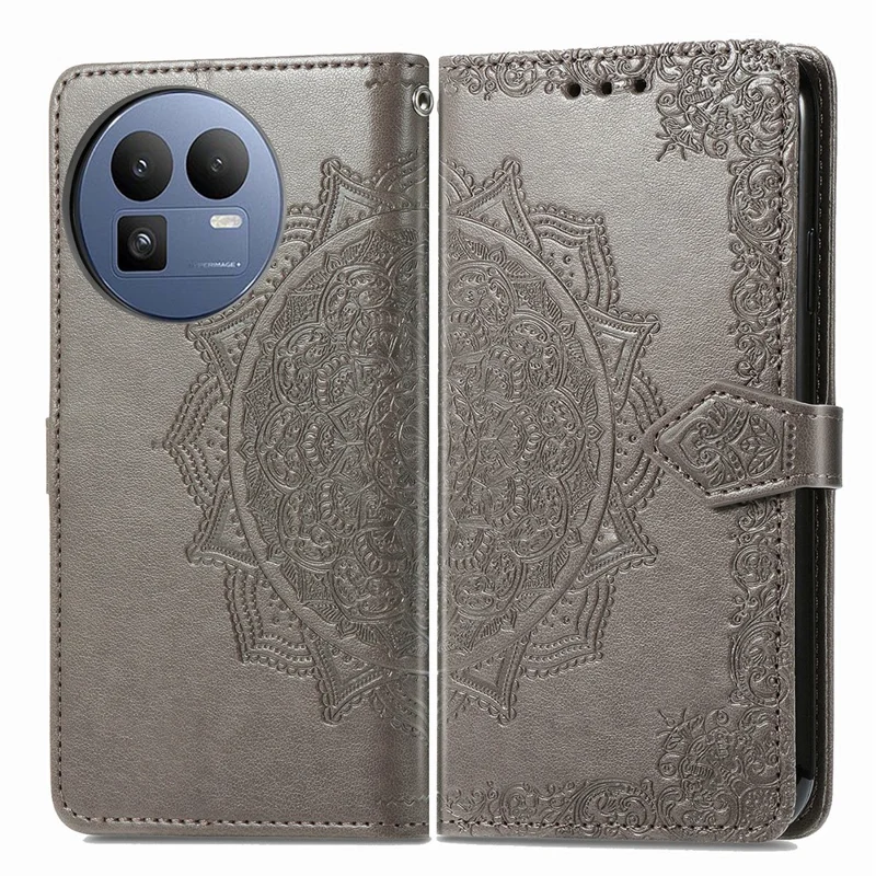 For Realme GT 8 5G Wallet Case Mandala Flower Leather Phone Cover Stand - Grey