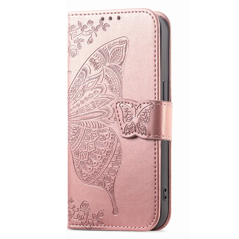 For Realme GT 8 5G Case with Strap Butterfly Pattern PU Leather Wallet Phone Cover - Rose Gold