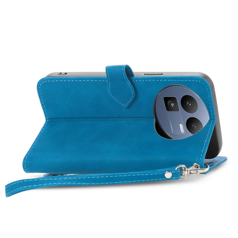 For Realme GT 8 5G Zipper Wallet Case with Strap Flower Imprint PU Leather Phone Cover - Blue