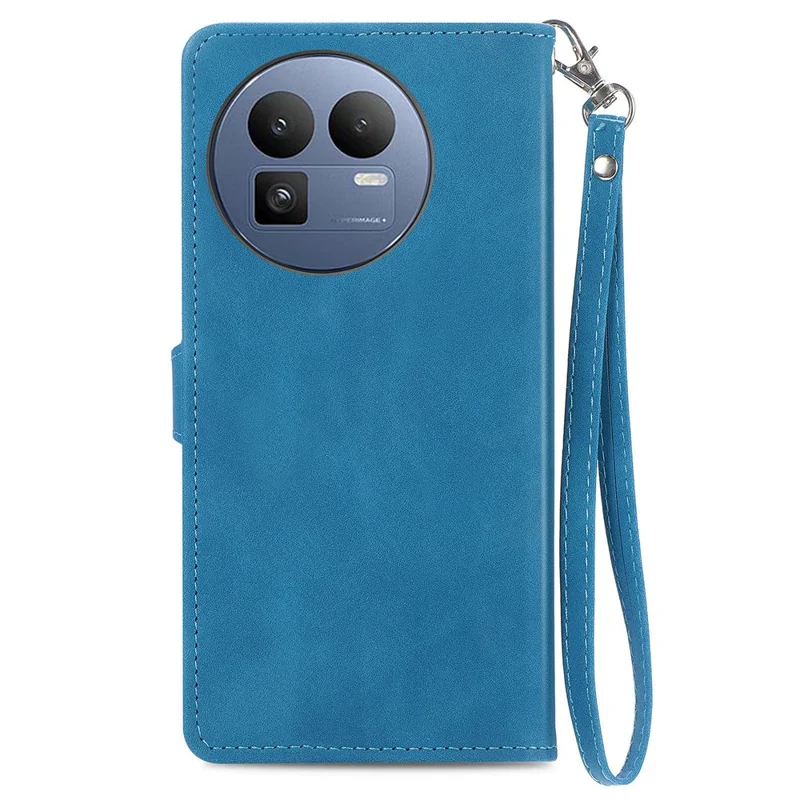 For Realme GT 8 5G Zipper Wallet Case with Strap Flower Imprint PU Leather Phone Cover - Blue