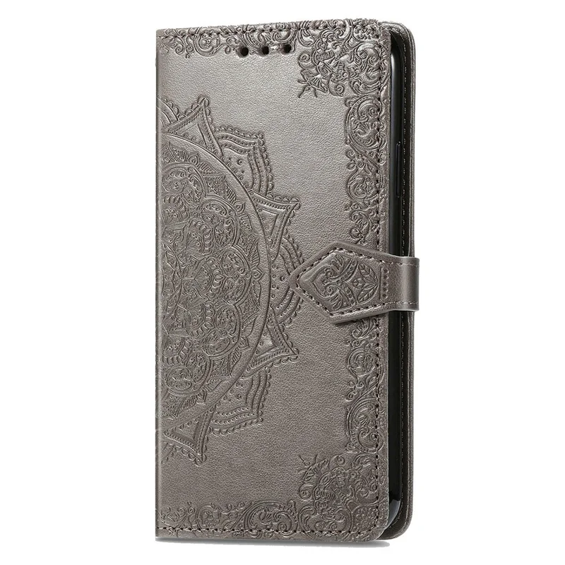 For Motorola Moto G67 Power 5G Wallet Case Mandala Flower Leather Phone Cover Stand - Grey