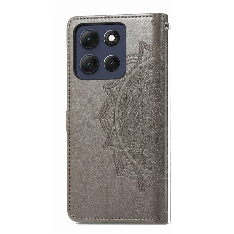 For Motorola Moto G67 Power 5G Wallet Case Mandala Flower Leather Phone Cover Stand - Grey