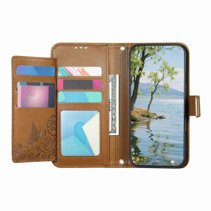 For Motorola Moto G67 Power 5G Case Floral Leaf Pattern Multi Card Slots Zipper Leather Phone Cover with Wrist Strap - Brown