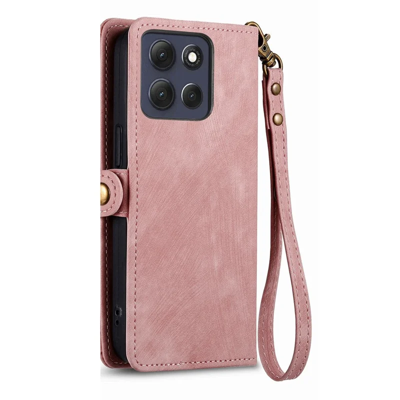 For Motorola Moto G67 Power 5G Case Zipper Wallet Geometry Lines Leather Phone Cover with Strap - Pink