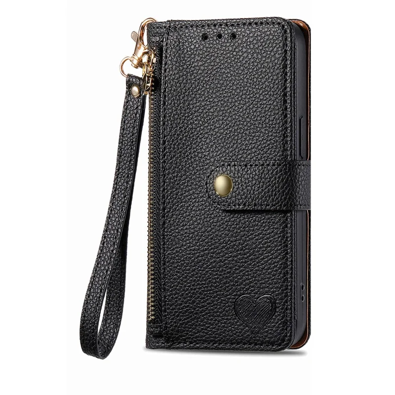 For Motorola Moto G67 Power 5G Case RFID Blocking Zipper Pocket Leather Wallet Phone Cover with Strap - Black