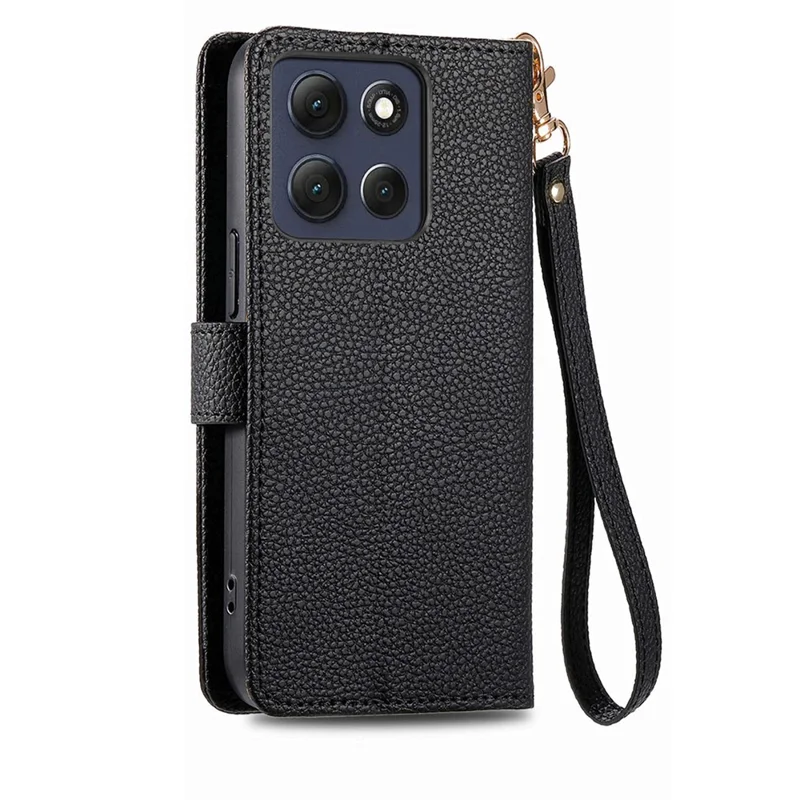 For Motorola Moto G67 Power 5G Case RFID Blocking Zipper Pocket Leather Wallet Phone Cover with Strap - Black