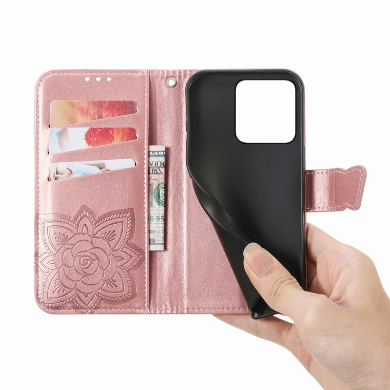 For Motorola Moto G67 Power 5G Case with Strap Butterfly Pattern PU Leather Wallet Phone Cover - Rose Gold