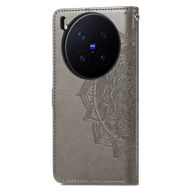 For vivo X300 Pro 5G Wallet Case Mandala Flower Leather Phone Cover Stand - Grey