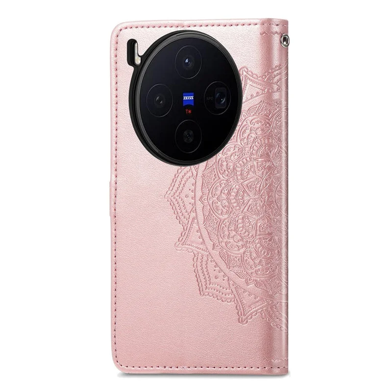For vivo X300 5G Wallet Case Mandala Flower Leather Phone Cover Stand - Rose Gold