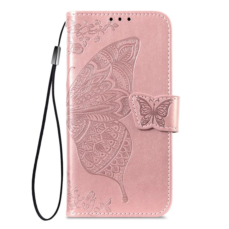 For vivo X300 Pro 5G Case with Strap Butterfly Pattern PU Leather Wallet Phone Cover - Rose Gold