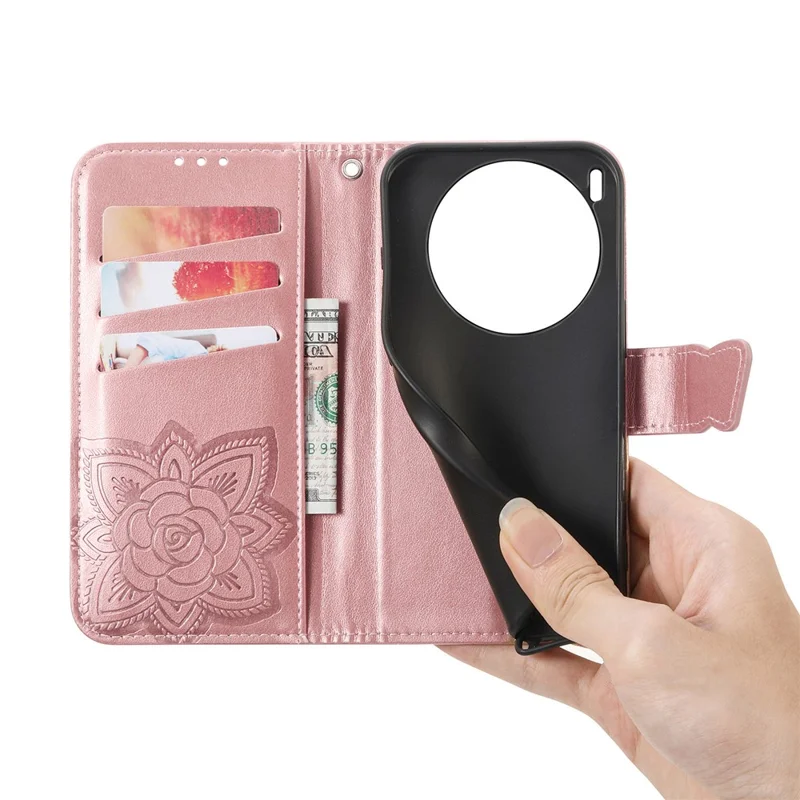 For vivo X300 Pro 5G Case with Strap Butterfly Pattern PU Leather Wallet Phone Cover - Rose Gold
