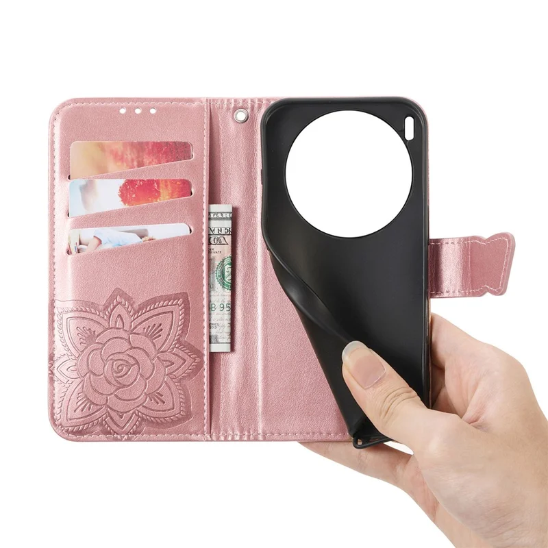 For vivo X300 5G Case with Strap Butterfly Pattern PU Leather Wallet Phone Cover - Rose Gold