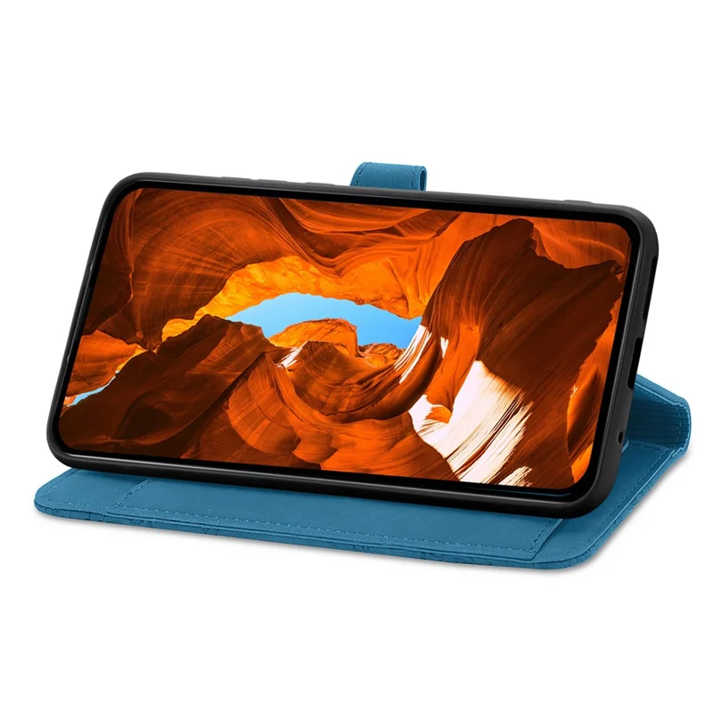 For vivo X300 5G Zipper Wallet Case with Strap Flower Imprint PU Leather Phone Cover - Blue