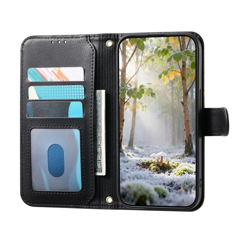 For Sony Xperia 10 VII Stand Case Imprint TPU PU Leather Zipper Pocket Wallet Phone Cover with Strap - Black
