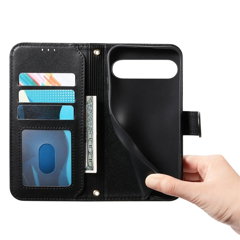 For Sony Xperia 10 VII Stand Case Imprint TPU PU Leather Zipper Pocket Wallet Phone Cover with Strap - Black