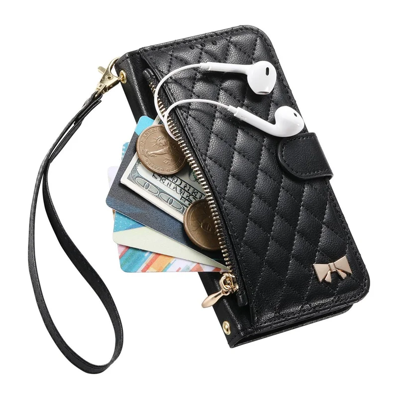 For Sony Xperia 10 VII Stand Case Imprint TPU PU Leather Zipper Pocket Wallet Phone Cover with Strap - Black