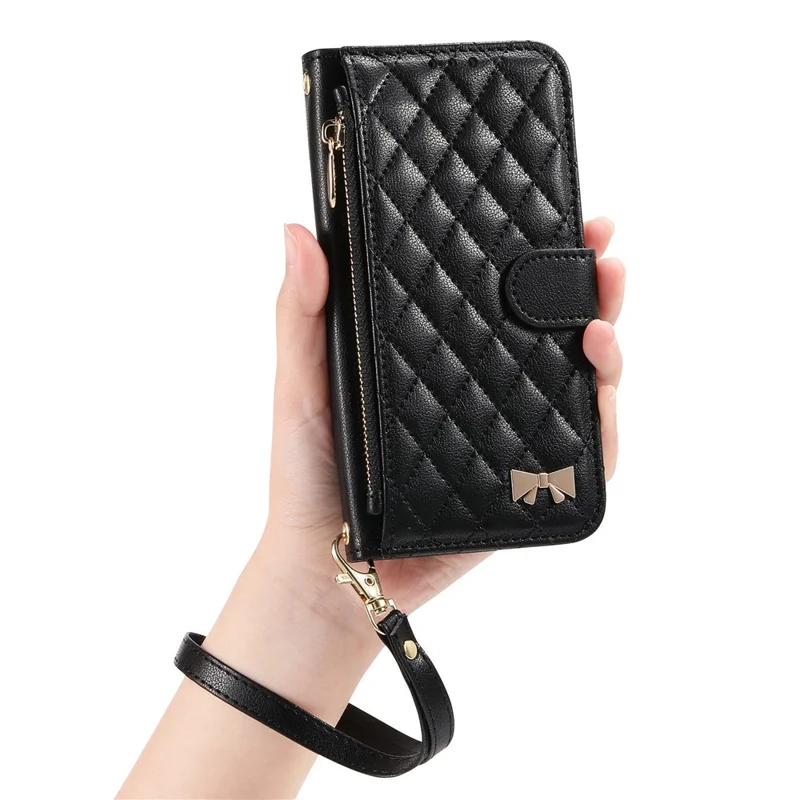 For Sony Xperia 10 VII Stand Case Imprint TPU PU Leather Zipper Pocket Wallet Phone Cover with Strap - Black