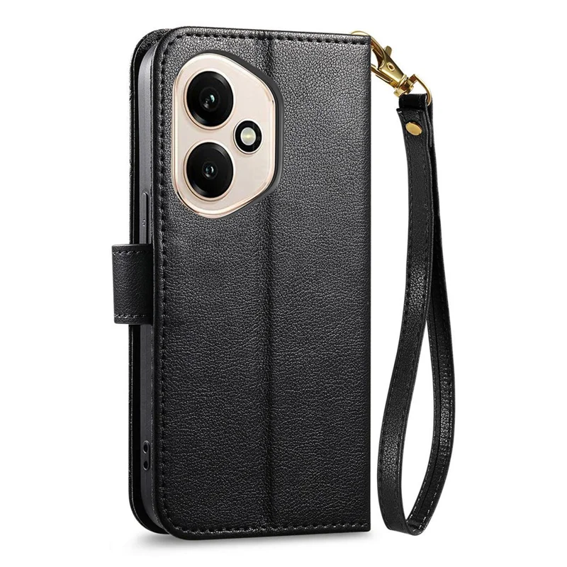 For Honor 400 5G (Global) Stand Case Imprint TPU PU Leather Zipper Pocket Wallet Phone Cover with Strap - Black