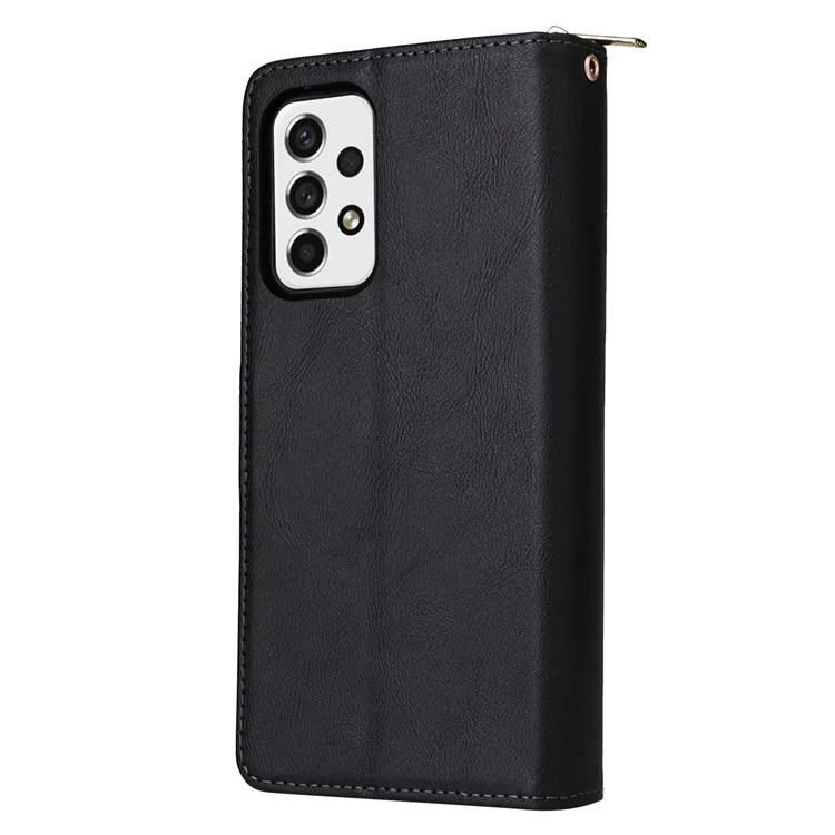 Für Samsung Galaxy A23 4G / A23 5G (globale Version) / M23 5G / F23 5G Slim PU Leder Brieftasche Telefon Hülle 9 Kartenschlitze Reißverschluss Taschenständer Flip Cover - Schwarz