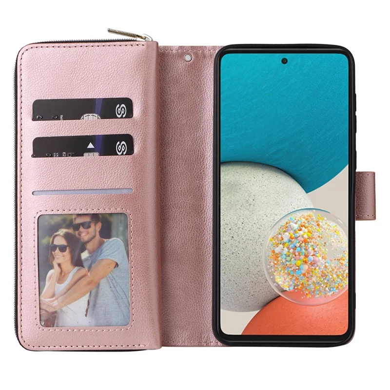 Для Samsung Galaxy A23 4G / A23 5G (глобальная Версия) / M23 5G / F23 5G Slim PU Кожаный Кожаный Чехол по Телефону 9 Слоты Карт Карманной Стой - Розовое Золото
