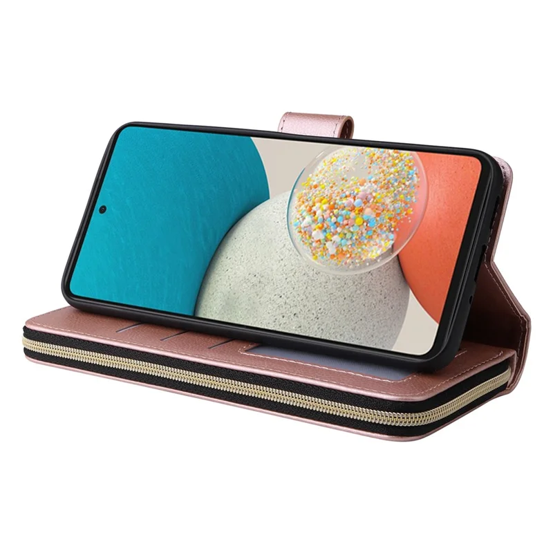 Для Samsung Galaxy A23 4G / A23 5G (глобальная Версия) / M23 5G / F23 5G Slim PU Кожаный Кожаный Чехол по Телефону 9 Слоты Карт Карманной Стой - Розовое Золото