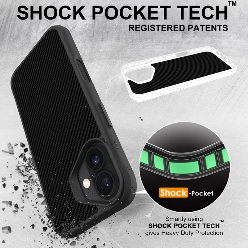 For iPhone 17 Case Carbon Fiber Texture Shockproof TPU + PC Phone Back Cover - Black