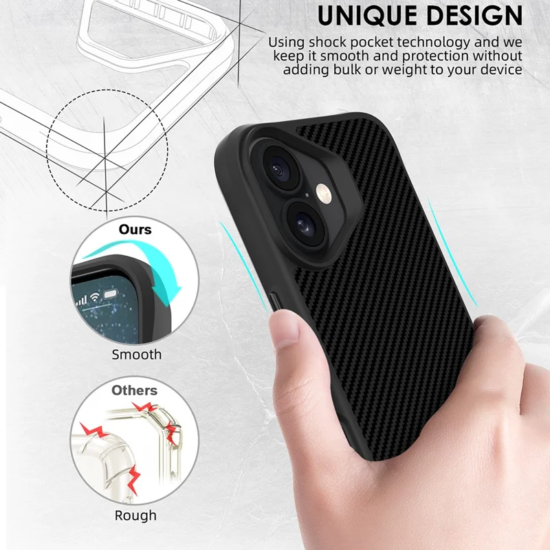 For iPhone 17 Case Carbon Fiber Texture Shockproof TPU + PC Phone Back Cover - Black