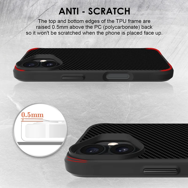 For iPhone 17 Case Carbon Fiber Texture Shockproof TPU + PC Phone Back Cover - Black