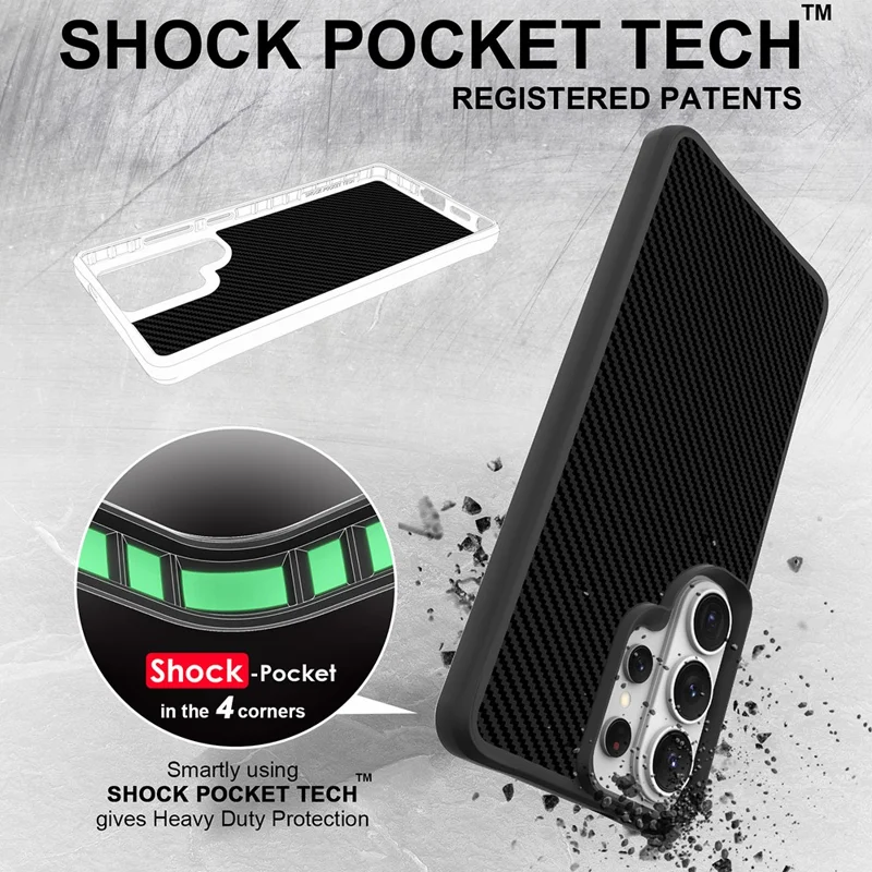 Samsung Galaxy S26 Ultra-hoesje met koolstofvezelstructuur Schokbestendig TPU + PC-achterkant voor telefoon - Zwart