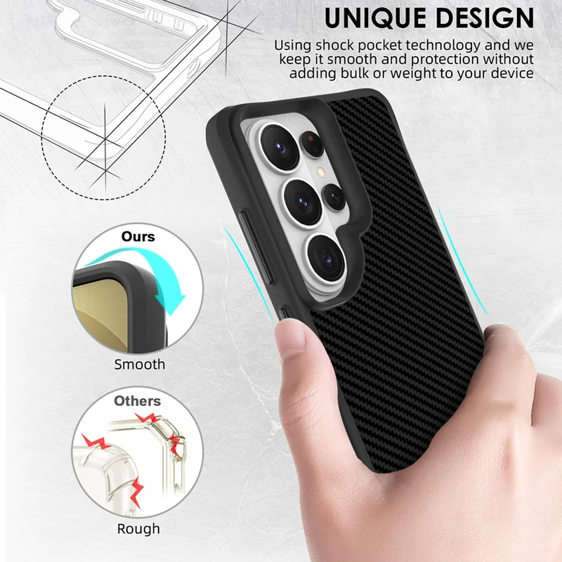 Samsung Galaxy S26 Ultra-hoesje met koolstofvezelstructuur Schokbestendig TPU + PC-achterkant voor telefoon - Zwart