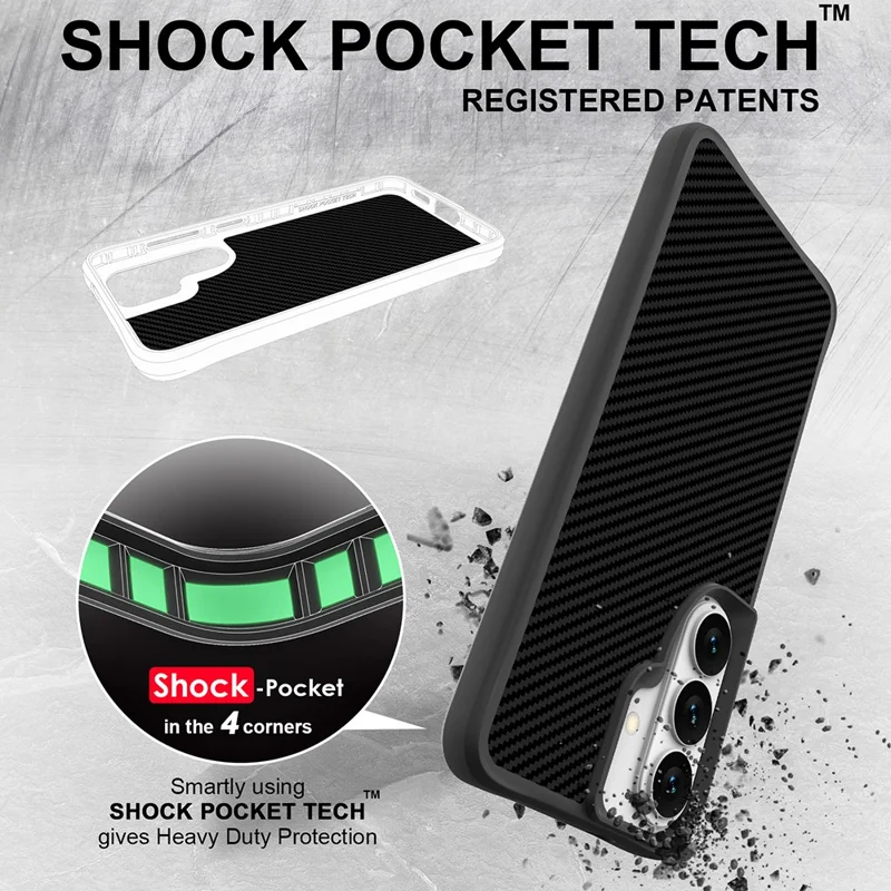 For Samsung Galaxy S25  /  S24 Case Carbon Fiber Texture Shockproof TPU + PC Phone Back Cover - Black