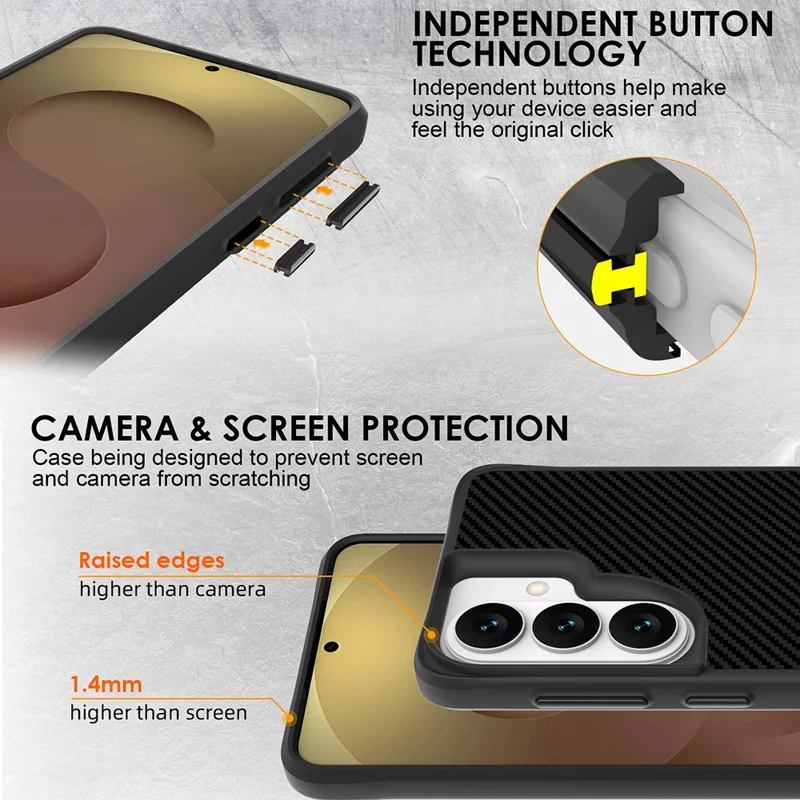 For Samsung Galaxy S25  /  S24 Case Carbon Fiber Texture Shockproof TPU + PC Phone Back Cover - Black