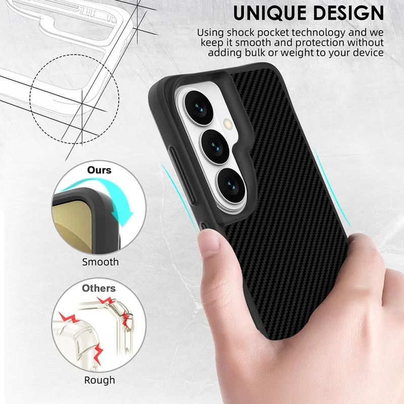 For Samsung Galaxy S25  /  S24 Case Carbon Fiber Texture Shockproof TPU + PC Phone Back Cover - Black