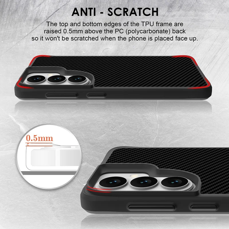 For Samsung Galaxy S25  /  S24 Case Carbon Fiber Texture Shockproof TPU + PC Phone Back Cover - Black