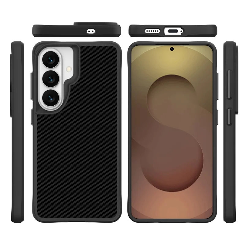 For Samsung Galaxy S25  /  S24 Case Carbon Fiber Texture Shockproof TPU + PC Phone Back Cover - Black