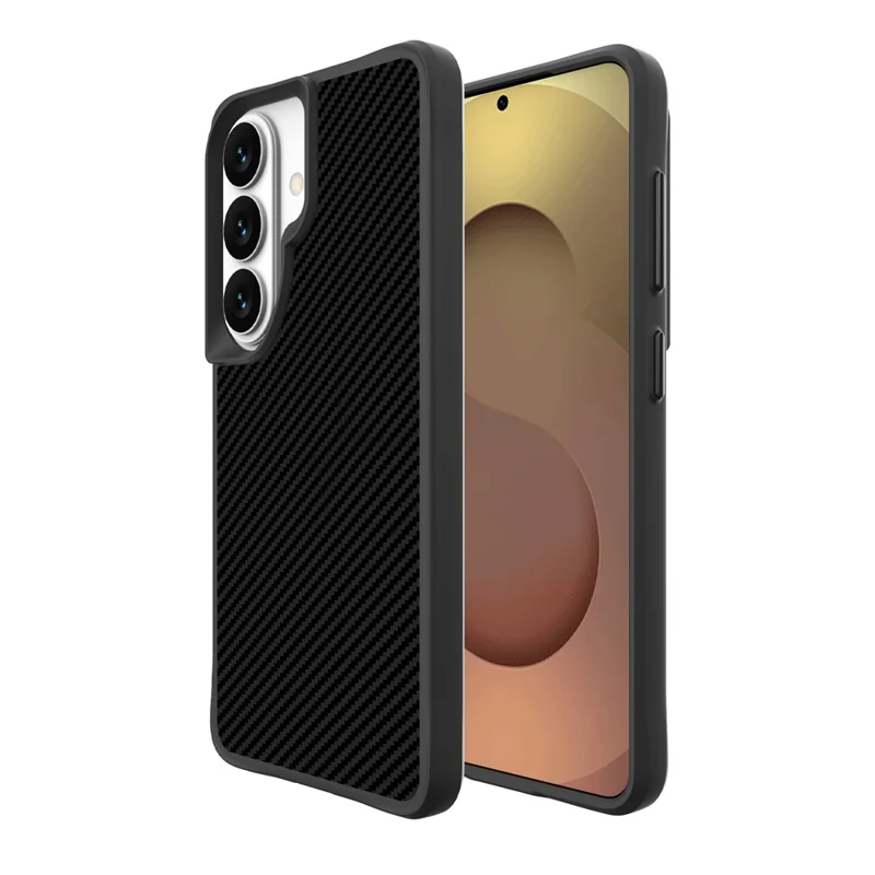 For Samsung Galaxy S25+  /  S24+ Case Carbon Fiber Texture Shockproof TPU + PC Phone Back Cover - Black