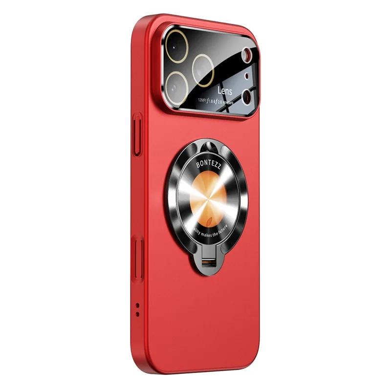 For iPhone 17 Pro Magnetic Case Ultra-thin TPU Anti-drop Phone Cover with Kickstand and Tempered Glass Compatible with MagSafe - Red