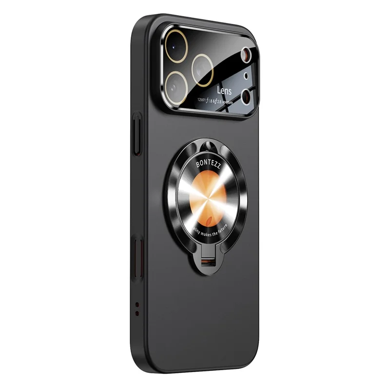 For iPhone 17 Pro Max Magnetic Case Ultra-thin TPU Anti-drop Phone Cover with Kickstand and Tempered Glass Compatible with MagSafe - Black