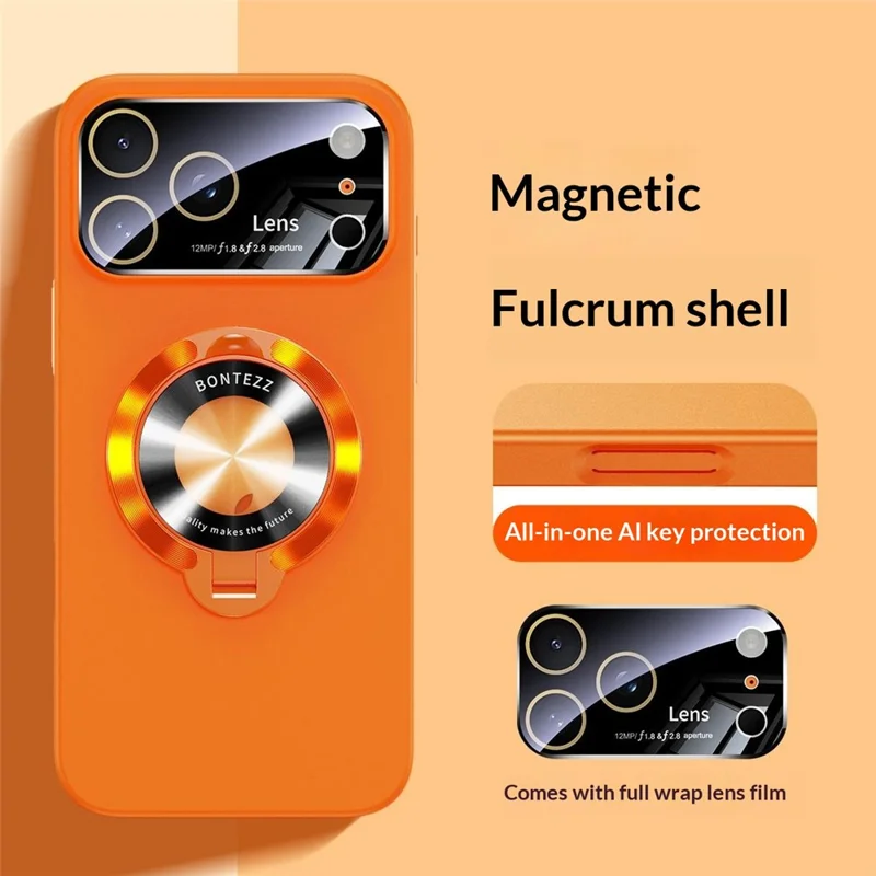 For iPhone 17 Pro Max Magnetic Case Ultra-thin TPU Anti-drop Phone Cover with Kickstand and Tempered Glass Compatible with MagSafe - Black