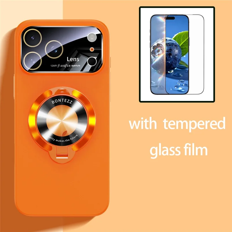 For iPhone 17 Pro Max Magnetic Case Ultra-thin TPU Anti-drop Phone Cover with Kickstand and Tempered Glass Compatible with MagSafe - Black