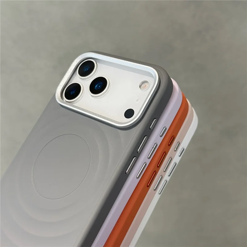 For iPhone 17 Pro Magnetic Case Ripple Texture TPU Phone Cover with Tempered Glass Compatible with MagSafe - Orange