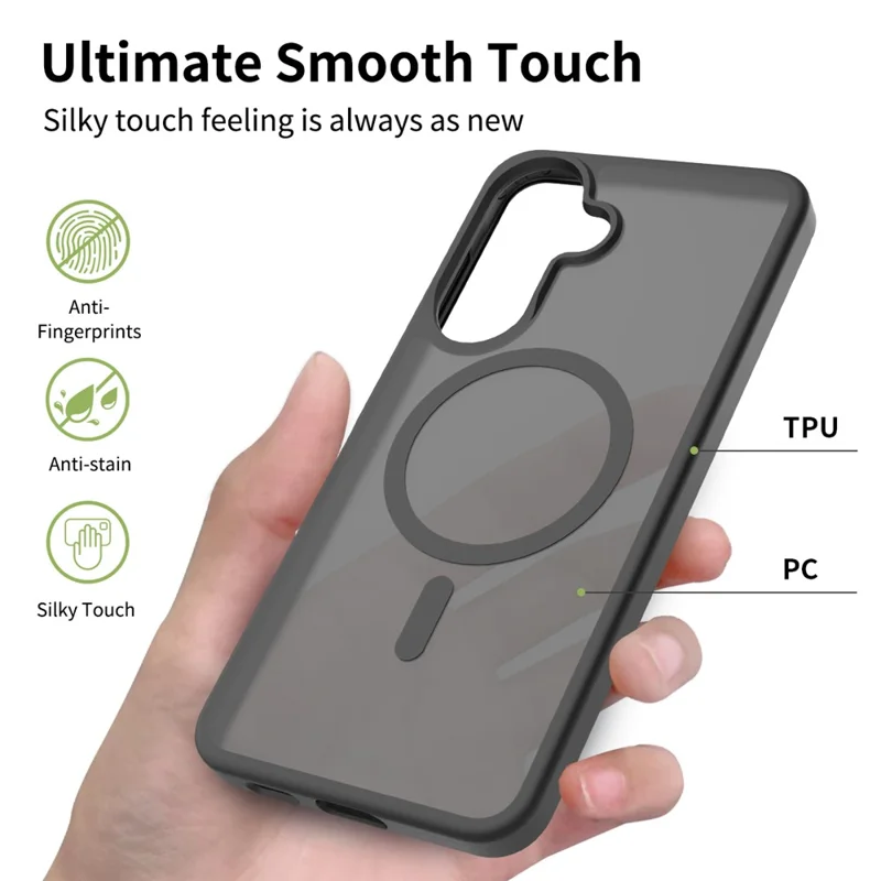 For Samsung Galaxy A57 5G Magnetic Phone Case Matte Finish TPU PC Shockproof Phone Cover with Tempered Glass - Black